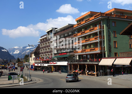 Swiss Hotels, Bars and Restaurants, ski resort of Grindelwald, Swiss Alps, Jungfrau - Aletsch; Bernese Oberland; Switzerland; Eu Stock Photo