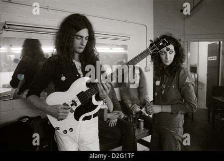 Pink Fairies bass guitarist Duncan Sandy Sanderson backstage before a gig with Larry Wallis and Russell Hunter at Dingwalls Camden in London 1975  KATHY DEWITT Stock Photo