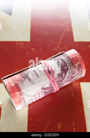 Fifty pounds sterling banknote roll. Stock Photo