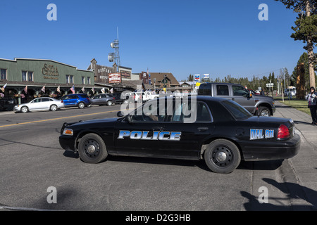 Police car parked in street in West Yellowstone, Montana, USA Stock Photo