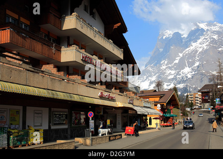 Swiss Hotels, Bars and Restaurants, ski resort of Grindelwald, Swiss Alps, Jungfrau - Aletsch; Bernese Oberland; Switzerland; Eu Stock Photo