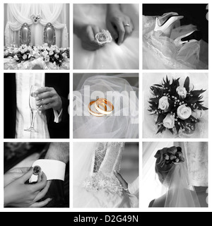 Collage of nine wedding photos in gentle  Stock Photo
