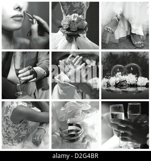 Collage of nine wedding photos in sepia Stock Photo