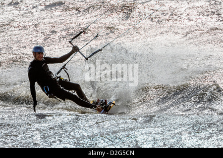 Kitesurfing on Turnagain Arm, Kenai Peninsula, Alaska, USA Stock Photo