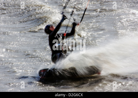 Kitesurfing on Turnagain Arm, Kenai Peninsula, Alaska, USA Stock Photo