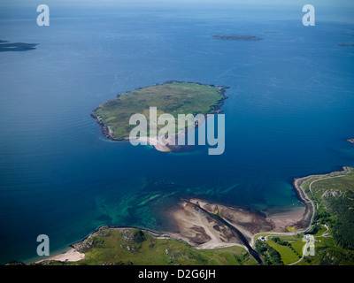 Gruinard Bay and the Anthrax Gruinard Island from the air, North West Scotland, UK Stock Photo