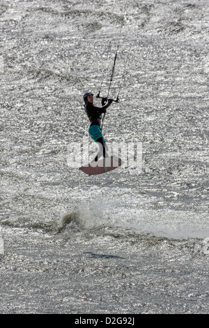 Kitesurfing on Turnagain Arm, Kenai Peninsula, Alaska, USA Stock Photo