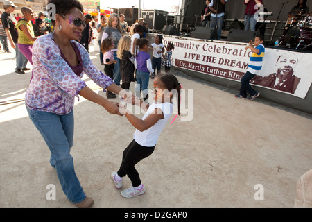Outdoor MLK festival in Texas includes food, dancing and information booths Stock Photo