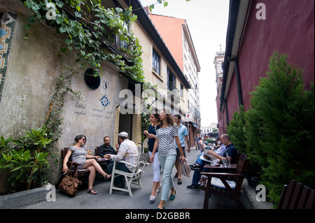 Tophane is the next area that is going to be gentrified.Hip cafes open up in this still a bit ramshackle area along the Bosporus Stock Photo