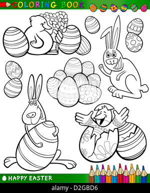 Easter Themes Collection Set of Black and White Cartoon Illustrations for Coloring Book Stock Photo