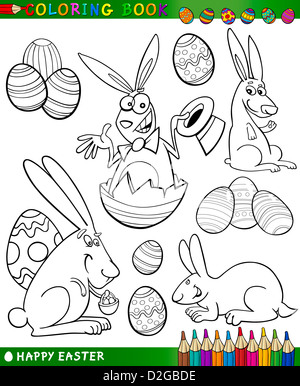 Easter Themes Collection Set of Black and White Cartoon Illustrations for Coloring Book Stock Photo