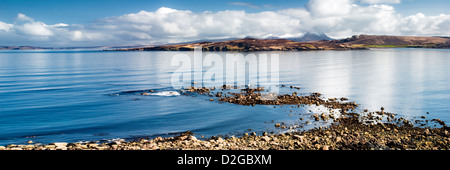 Panoramic of Gruinard island, or anthrax island as it is also known, taken from the coastal A832 road in Wester Ross, Scotland Stock Photo