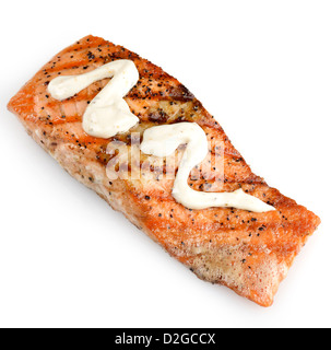 Grilled Salmon Fillet On White Background Stock Photo