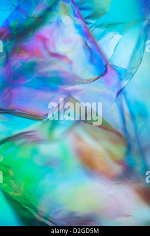Abstract photograph of plastic bag using cross polarisation. Stock Photo