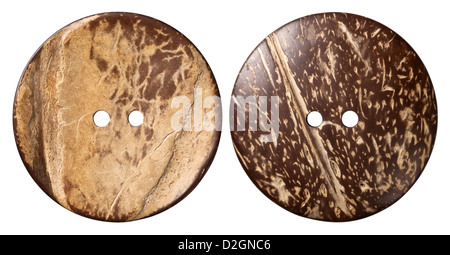 Brown sewing button isolated on white background. Two sides. Each one is shot separately Stock Photo