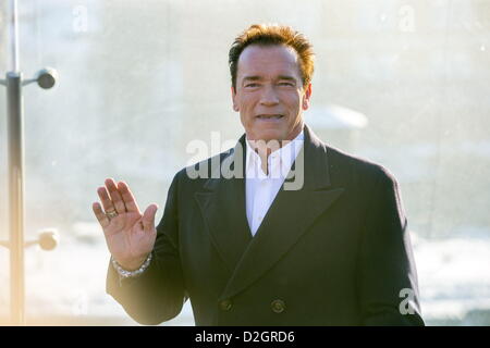 23.01.2013. Moscow. Russia. Arnold Schwarzenegger at a photocall held as part of the world tour to promote the film 'The Last Stand', on the roof of the Ritz Carlton Hotel. Stock Photo