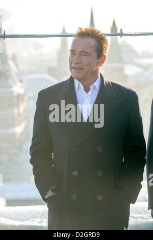 23.01.2013. Moscow. Russia. Arnold Schwarzenegger at a photocall held as part of the world tour to promote the film 'The Last Stand', on the roof of the Ritz Carlton Hotel. Stock Photo