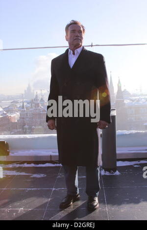 23.01.2013. Moscow. Russia. Arnold Schwarzenegger at a photocall held as part of the world tour to promote the film 'The Last Stand', on the roof of the Ritz Carlton Hotel. Stock Photo