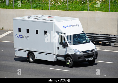 GeoAmey business operate specialised lorry truck prisoner & custody transport in secure van between court prison & detention centres on uk motorway Stock Photo