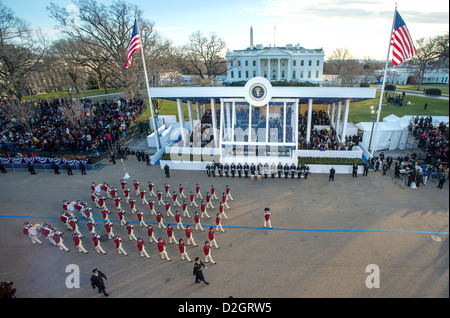 The US Army Old Guard Fife and Drum Corps marches past the the Presidential viewing during the inaugural parade January 21, 2013 in Washington, DC. Obama was sworn-in as the nation's 44th President earlier in the day. Stock Photo