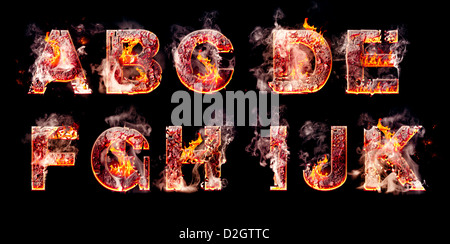 Set of hell burning letters isolated over black background Stock Photo