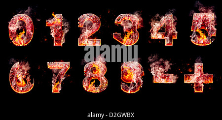 Set of hell burning numbers isolated over black background Stock Photo