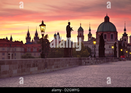 Charles Bridge, Karlův Most in Prague, Praha, at dawn Czech Republic, Česká Republika Stock Photo