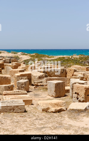 Leptis Magna. Libya. Ruins from the Roman Circus Hippodrome that lays between the Libyan Mediterranean Seas and Amphitheatre Stock Photo