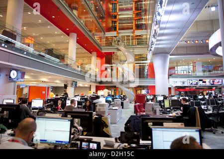 High-tech hub of the new premises of BBC Global News newsroom, British Broadcasting House, Portland Place, London United Kingdom Stock Photo