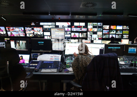 High-tech editing suite at the new BBC Global News newsroom, British Broadcasting House, Portland Place, London, United Kingdom Stock Photo