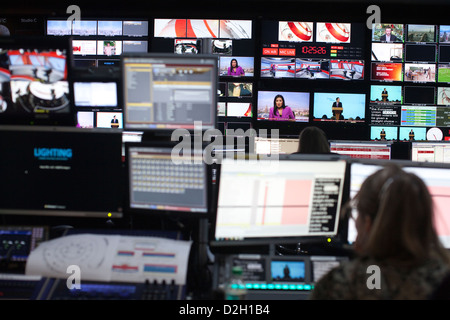 High-tech editing suite at BBC Global News newsroom, British Broadcasting House, Portland Place, London, United Kingdom Stock Photo