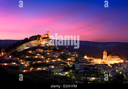 Spain, Andalusia, Montefrio, view over town at dusk