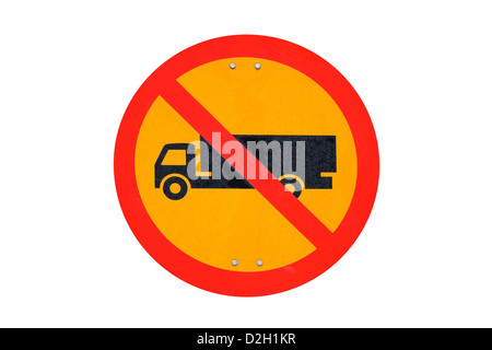 Grungy no trucks traffic sign isolated over white Stock Photo