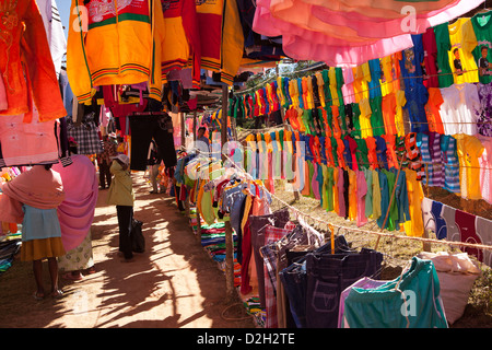 Madagascar, Ivato, market, colourful textiles on sale Stock Photo