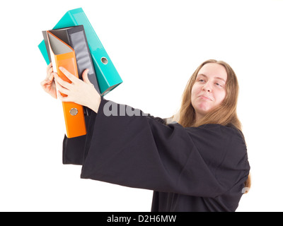 Young attorney with a lot of work Stock Photo