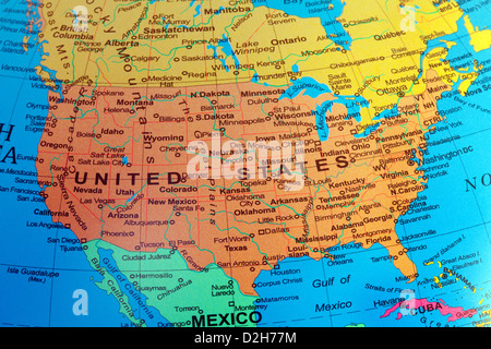 America map of America; A USA map of the United states of America from a globe Stock Photo