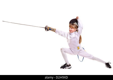 Child epee fencing lunge. Stock Photo