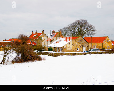 Traditional stone and tile country village houses in Ellerby near Whitby North Yorkshire in winter Stock Photo