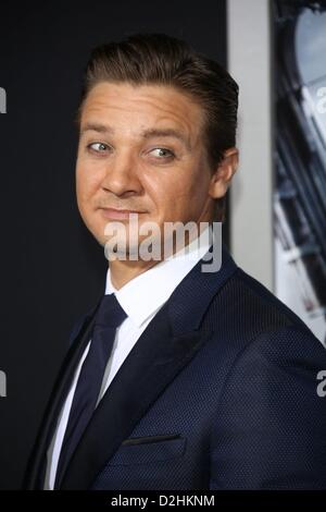 US actor Jeremy Renner arrives for the premiere of the movie 'Hansel & Gretel: Witch Hunters' at Grauman's Chinese Theatre in Los Angeles, USA, 24 January 2013. Photo: Hubert Boesl Stock Photo