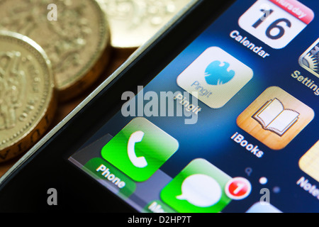 Close-up of the Barclays Bank payment app 'Pingit' on an Apple iPhone screen. Stock Photo