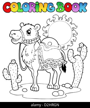Coloring book desert with camel 1 - picture illustration. Stock Photo