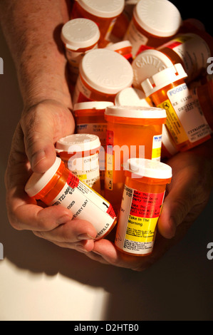 Medications taken by a chronically ill patient. Stock Photo