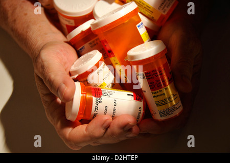 Medications taken by a chronically ill patient. Stock Photo