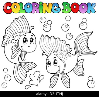 Coloring book two cute goldfishes - picture illustration. Stock Photo