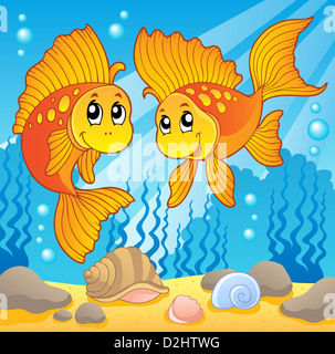 Two cute goldfishes - picture illustration. Stock Photo