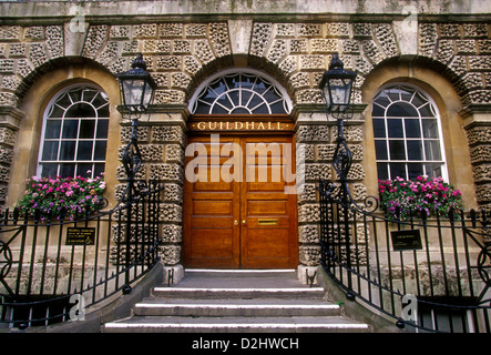 entrance, wooden doors, The Guildhall, Guildhall, Town Hall, High Street and Bridge Street, city of Bath, Somerset County, England, Europe Stock Photo