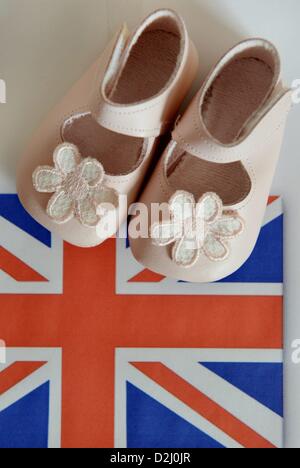 A Babyshoes is standing on the Union Jack. Photo: Frank May Stock Photo