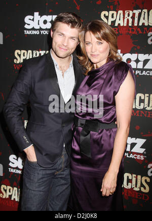 Jan. 24, 2013 - New York, New York, U.S. - Actors LIAM MCINTYRE and LUCY LAWLESS attend the New York screening for the final season of the Starz TV show 'Spartacus: War of the Damned' held at the Museum of Modern Art. (Credit Image: © Nancy Kaszerman/ZUMAPRESS.com) Stock Photo