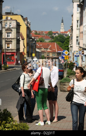 Zgorzelec, Poland, women in a chat on the main street downtown Stock Photo