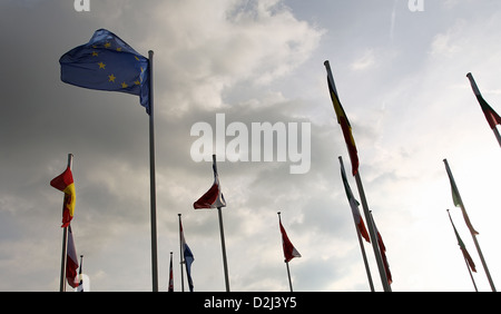 Luxembourg, Grand Duchy of Luxembourg, the EU flag and flags of the EU member countries Stock Photo